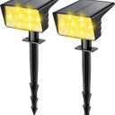 Solar Spot Lights Outdoor with 60 LED & Auto On/Off, 2 Pack Solar Lights Outdoor Waterproof IP68 with 3 Lighting Modes, 2-in-1 Solars Landscape Light for Outside, Garden, Yard(Warm White)