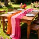 3 Pcs Pink and Orange Party Decorations Sunset Beach Striped Gauze Table Runner Tulle Sheer Mesh Table Cover for Summer Wedding Bridal Shower Birthday Party Fiesta Home Decor