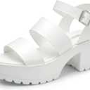 DREAM PAIRS Platform Heels for Women Lightweight Chunky Open Toe Stylish Comfortable Fisherman Sandals with Adjustable Ankle Strap 6.5 (White)