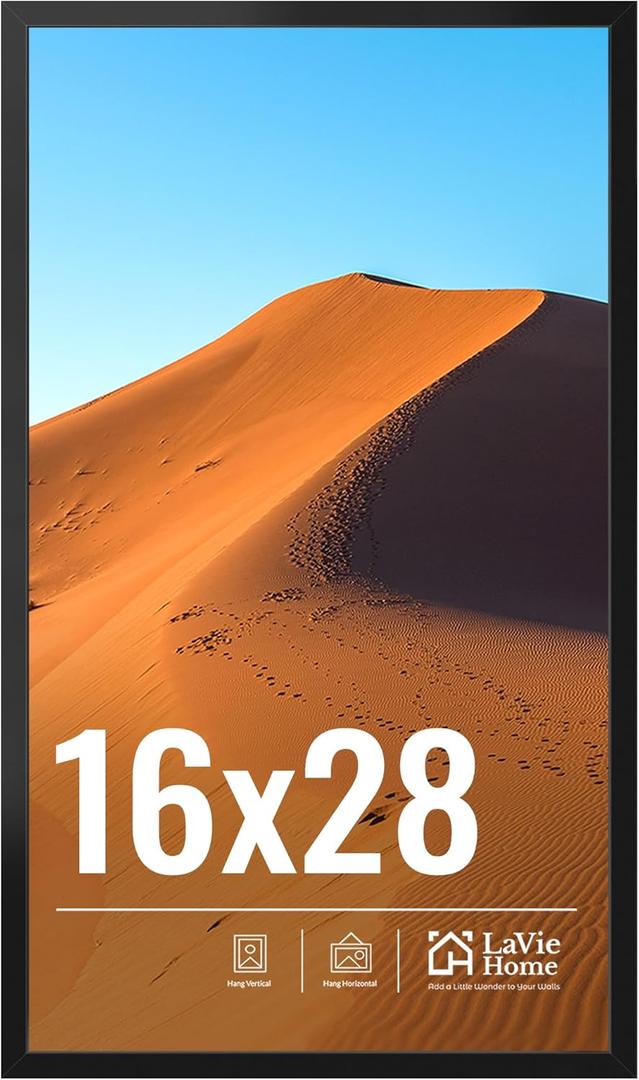 LaVie Home 16x28 Picture Frame for Wall Display, 16x28 Black Picture Frame with HD Plexiglas, 16 x 28 Photo Frame 1 Pack, Display Frame for Vertical or Horizontal, Classic Collection