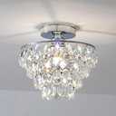 CM MZY Mini Crystal Chandelier Ceiling Light Small, Modern Chrome Crystal Flush Mount Ceiling Light, E26 Base Farmhouse Ceiling Lighting Fixture for Bedroom Bathroom Closet Hallway Kitchen