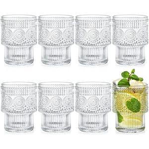 Kingrol Drinking Glasses Set of 8, 6.5 Ounces Stackbale Water Glasses, Vintage Glassware for Cocktail, Whiskey, Juice, Iced Coffee, Iced Tea, Bar Accessories