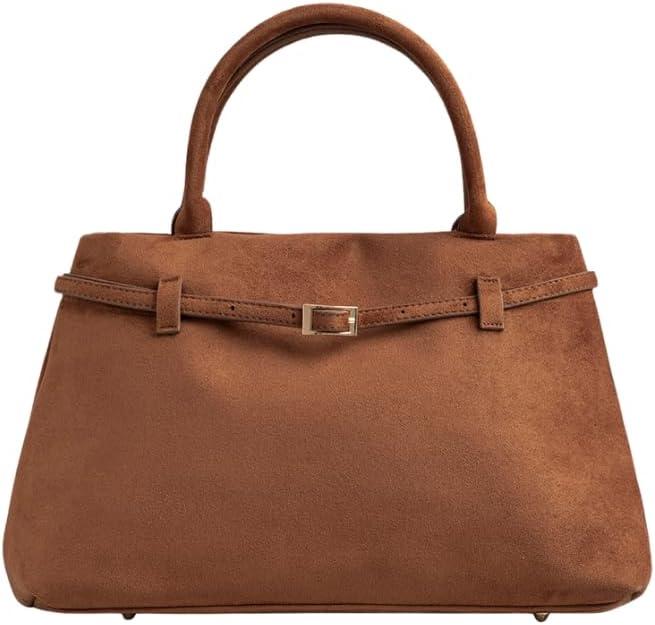 Base’ic Women’s Suede Tote Bag with Gold Hardware – Trendy Slouchy Shoulder Hobo Satchel Handbag Work Purse Travel Gift