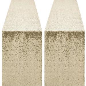 2 Packs 12 x 72 inches Champagne Sequin Table Runner, Glitter Runner for Birthday Party Supplies Decorations Wedding Bachelorette Holiday Celebration Bridal Shower Baby Shower