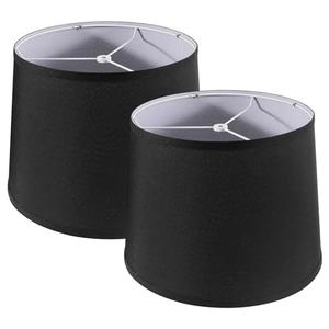 Lamp Shades Set of 2, 11"x13"x10" Large Black Lampshades, Drum Lampshade for Table Lamps Floor Lamp, Natural Linen Fabric Replacement Lamp Shade, Hand Crafted Medium Lampshade, Easy Assembly