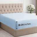 Extra Deep Queen Fitted Sheet - Hotel Luxury Single Fitted Sheet Only - Easily Fits 18 inch to 24 inch Mattress - Ultra Soft, Wrinkle & Fade Free w/Extra Deep Pockets - Breathable & Comfy - Sky Blue