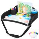 COOLBEBE Kids Travel Tray for Toddler Car Seat, Travel Tray for Airplane, Toddler Car Seat Lap Tray, Carseat Table Tray for Kids Travel Activities (Black-1)