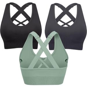 Heathyoga Adjustable High Impact Sports Bras for Women High Support Padded Workout Bras Strappy Sports Bra Pack for Yoga (X-Large, 3 Packs - Black+gray+green)
