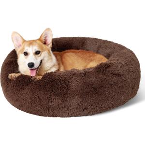 Bedsure Calming Dog Bed for Medium Dogs - Donut Washable Medium Pet Bed, 30 inches Anti-Slip Round Fluffy Plush Faux Fur Cat Bed, Fits up to 45 lbs Pets, Coffee