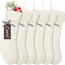 KaKaPops Christmas Stockings, 18 Inches Christmas Stocking with Name Tags Cable Knitted Stocking Decorations for Holiday Party Decor (6pcs Ivory)
