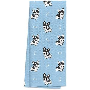 Pack of 2, TUNW Bread Towel,Tea Towels for Baking,Kitchen Towels for Bakers,Hand Towels for Kitchen,Waffle Weave Towel,Croissant Definition Towels 16x24 Inch, Blue