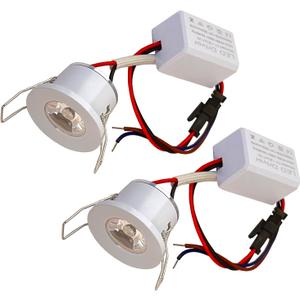 2Pack 1W Mini Spotlights Indoor Recessed Ceiling Showcase Display Under-Cabinet Lights Fixture with AC 110V/220V to DC 3-12V LED Driver Power Supply 3000K Warm-White Lighting White-Shell