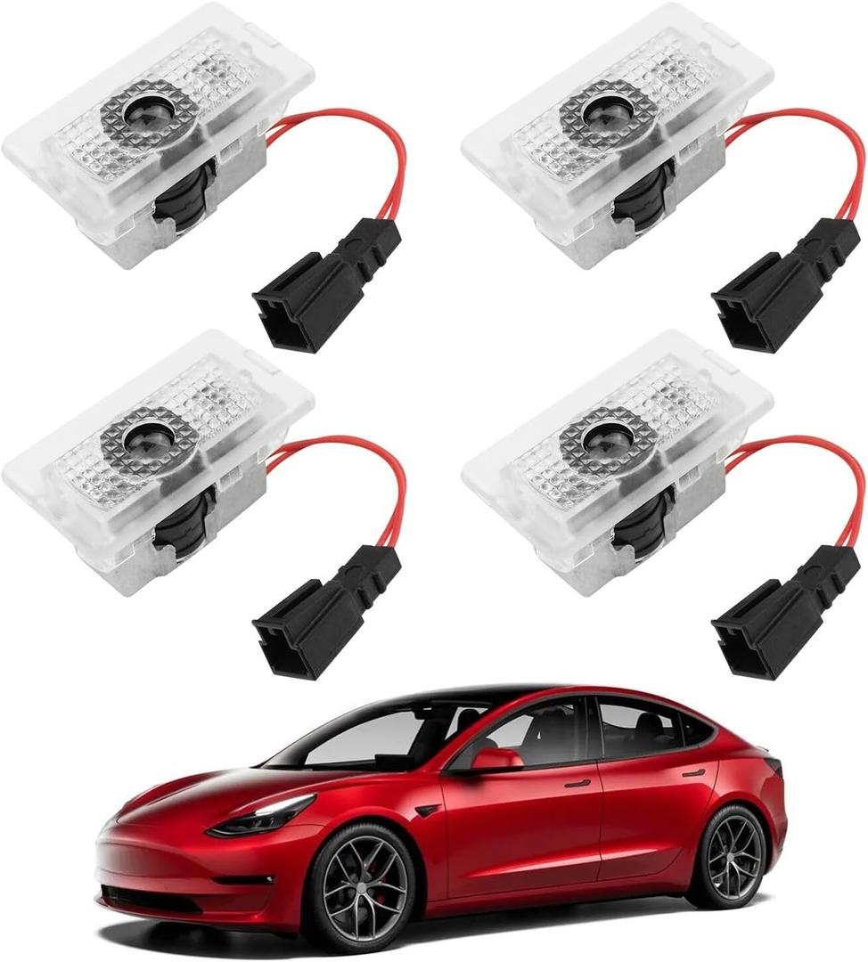 for Tesla Car Door Logo Projector 2025 Upgraded Puddle Lights,Ultra-Bright Welcome Light 3D Laser Ghost Shadow Light No Fade Compatible with Tesla Model 3 Y X S Accessories(4 Pack)