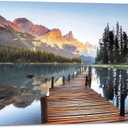 Lake Boardwalk Canvas Wall Art: Nature Mountain Sunset Scenic Artwork Woodland Water Print Picture for Bedroom, 24"L x 16"W