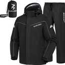 Rain Suit for Men, Packable Waterproof Rain Jacket & Pants, Reflective Raincoat Rain Gear for Outdoor Golf Fishing (Black, L)