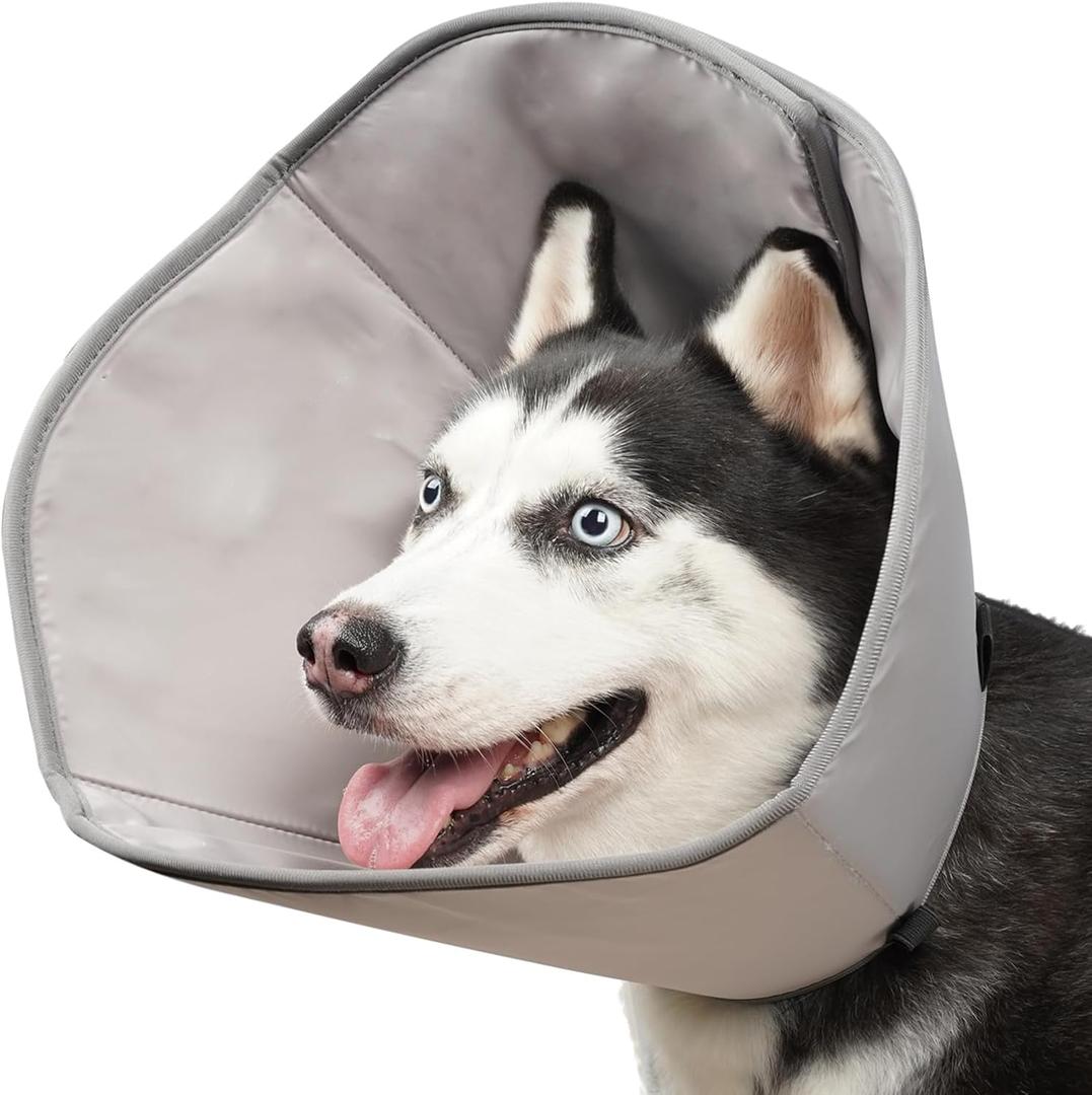 BARKLESS Dog Cone, Soft Cones for Large Dogs After Surgery to Stop Licking, Adjustable Elizabethan Collar for Neuter Surgery, Lightweight Recovery Collar (L (Neck: 14"-17"), Grey)