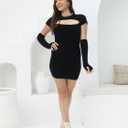 Short Sweater Dress for Women Cutout Sexy Bodycon Ribbed Knit Separate Sleeve 2025 Fall Winter (Black, L)