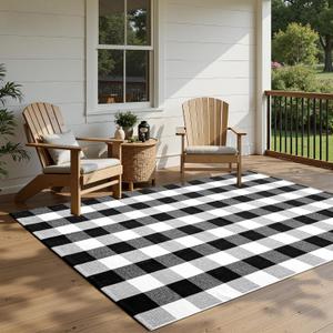 joybest Buffalo Plaid Rug 5 x 7 ft Black and White Checkered Area Rug Cotton Hand-Woven Indoor Outdoor Rugs Carpet for Patio, Living Room, Dining Room, Bedroom