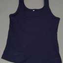 Artfish Women's Scoop Neck Sleeveless Knit Ribbed Fitted Casual Crop Tank Top (Navy Blue) S