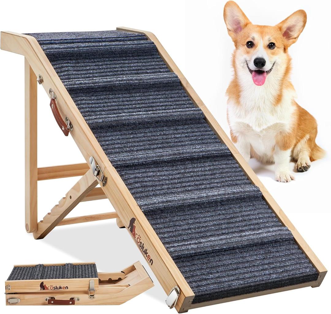 𝟮𝟬𝟮𝟯 𝐔𝐩𝐠𝐫𝐚𝐝𝐞𝐝 Dog Ramp for Bed, Folding Pet Ramp for Small Large Dogs Cats, Excellent Traction with 5 Adjustable Heights 22.6" to 28", Dog Ramps for High Beds Cough Car SUV, Up to 200LBS