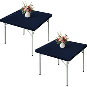 Wolkemer 2 Pack 3 Foot Navy Blue Fitted Tablecloth 36x36 Inch Square Elastic Edges Table Cloth, Spandex Stretch Table Cover with Machine Washable Fabric for Wedding Party Picnic Dining Indoor Outdoor