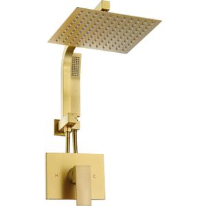 Brushed Gold Shower System with 10Inch Rain Shower Heads with Handheld Spray Combo, Gold Shower Faucet Set with Rain Shower and Handheld, Gold Shower Head and Handle Set(Shower Valve Kit Included)