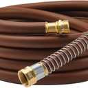 Guitrees Garden Hose 25FT x 5/8", Heavy Duty Rubber Hose, Water Hose with Five Layered Braiding, Male to Female Fittings, 1000PSI Burst, 300PSI Working (Brown)