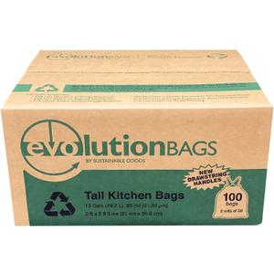 Evolution Trash Bag Tall Kitchen DRAWSTRING, 100 bags/box, made with 70% CERTIFIED PCR material