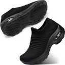 STQ Walking Shoes Women Slip on Sneakers Non Slip Work Air-Cushion Arch Support Tennis Plantar Fasciitis Orthopedic Breathable Mesh Comfortable Ladies Nursing (6.5, All Black)