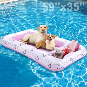 Pawaboo Dog Pool Float, Inflatable Pet Pool Floats for Medium Large Dogs Up to 220 lbs, Dog Raft and Float for Pool with Dual Handles Snack Area, Dog Floating Lounger for Pool Beach Lake, Pink 