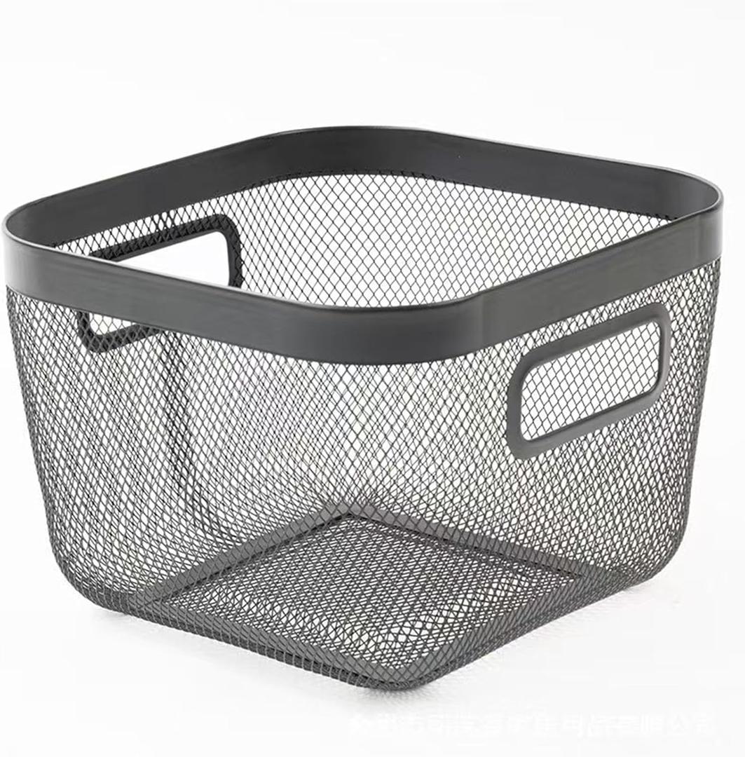 Metal Mesh Steel Baskets, Household Wire Storage Organizer Bin Garden Harvest Basket Multi-functional Fruit Baskets with Handles for Kitchen Bathroom Picnic Shopping Decor Cabinet Home, Black