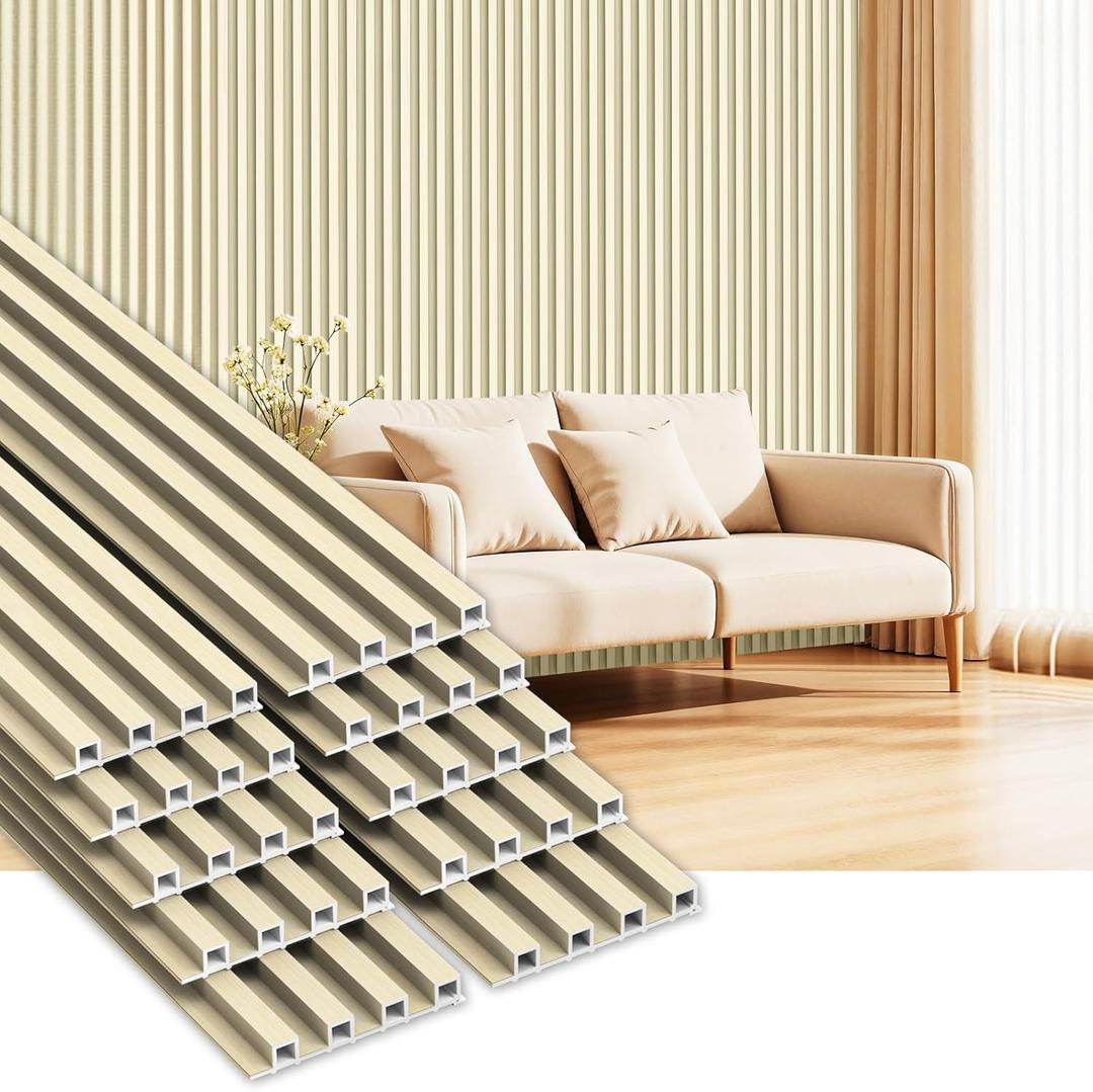 RITOLLO 10Pack WPC Slat Wall Panels, 90.6 x 6.6 x 0.9Inches 3D Accent Wall Panels for Interior Home Decor, Fluted Wood Paneling for Living Room, TV Background, Office, Bedroom (Oak)
