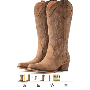 IUV Cowboy Boots For Women Western Cowgirl Boots with Chunky Heel Mid Calf Snip Toe Ideal for low insteps. Size 7
