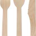 100 Pcs 6 Inch Wood Cutlery (50 Forks, 25 Spoons and 25 Knives)