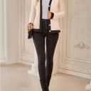 WDIRARA Women's Casual Flap Detail Button Front Cardigan V Neck Long Sleeve Contrast Trim Coat (S)