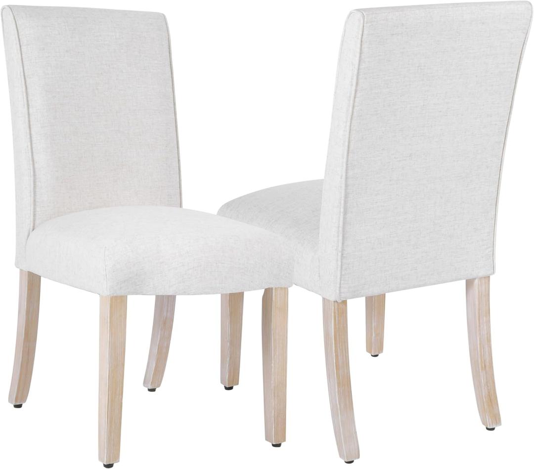 HomePop Scalloped Detail Dining Chair|Upholstered Parsons Dining Chairs |Decorative Home Furniture, Cream Textured Woven (Set of 2)