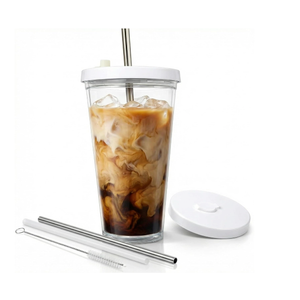 SEFAONUR Reusable Iced Coffee Cup 16 oz, Iced Coffee Tumbler with Lid and Straw, Clear Plastic Tumbler, Leakproof, Double Wall Insulated, BPA Free, Shatter Resistant