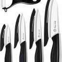 Ceramic Knife Set for Kitchen with Sheath: 100% Zirconia Pure Ceramic Sharp Blade Fruit Cutting Knives 9Pcs with Cover Rustproof Clean Cut Edge Black Handle, No Scratches on Titanium Cutting Boards