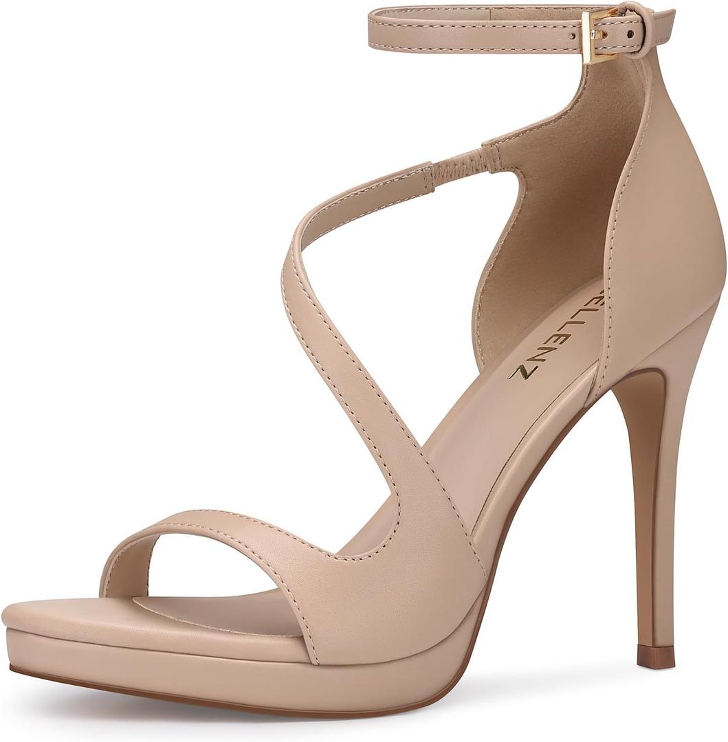 Stiletto Women High Heels: 4.3 Inch Comfortable Heels Prom Party Wedding, Peep Toe Platform Heels, Black White Silver Gold Strappy Heel Sandals (9, 01 Nude)