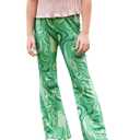 WDIRARA Girl's Printed High Waist Flare Leg Ribbed Knit Elastic Waist Casual Long Pants Green 8Y