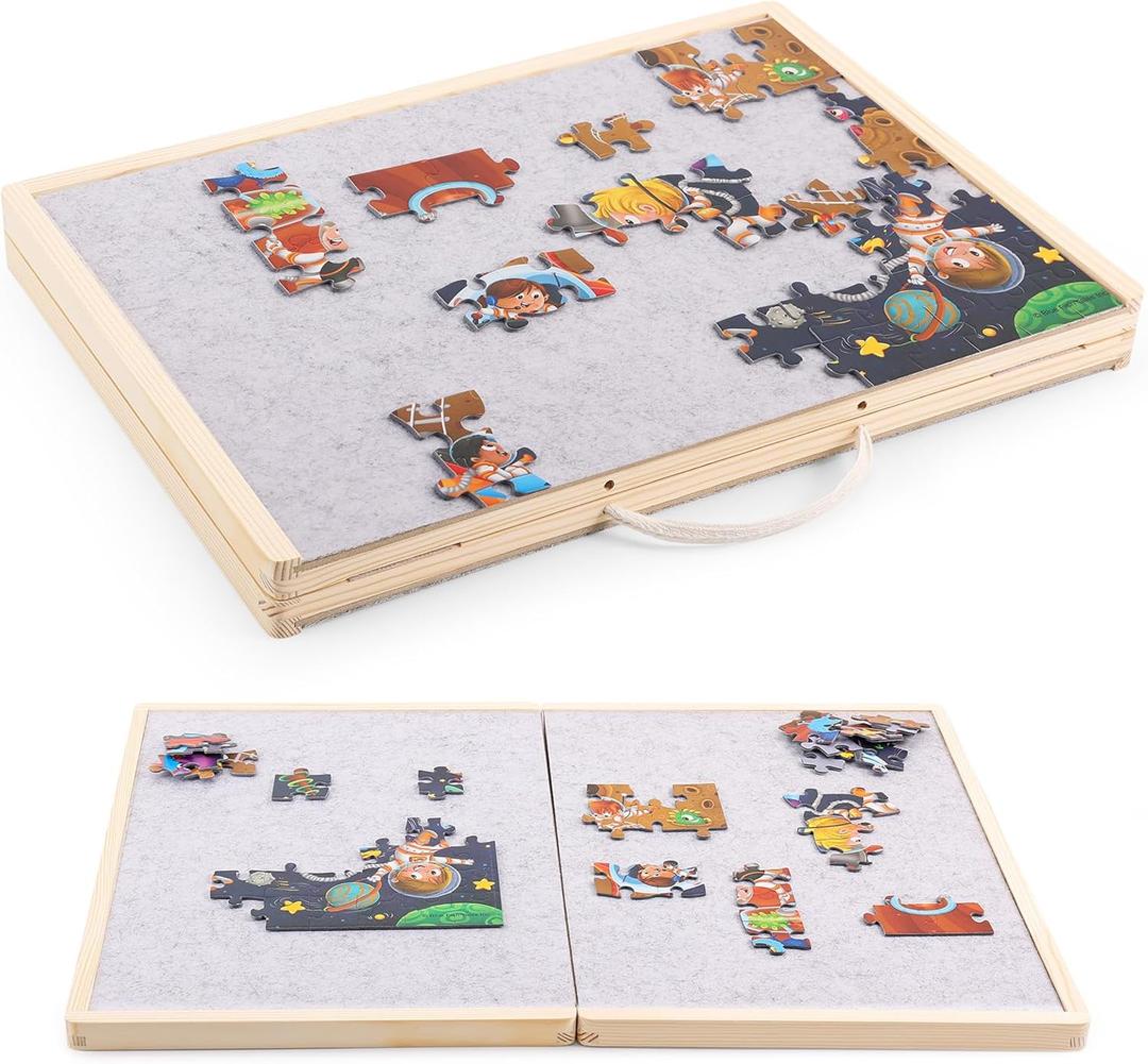 Woodtoe Small Puzzle Board with 2 Sizes, 16.1'' x 11.4'' Puzzles Board for 100 Piece, 16.1'' x 22.8'' Puzzle Table for 300 500 Jigsaw Puzzles, Wooden Felt Puzzle Tray for Kids 3+
