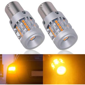 S25 P21W BA15S 1156 LED Bulbs Amber Built in Resistor Anti Hyper Flashing Turn Signal Light Extremely Bright Blinker, 2 Pack