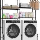 Garvee Over Washer and Dryer Storage Shelves, Heavy Duty 4 Tiers Laundry Room Storage and Organizer System, Adjustable Height Clothes Drying Rack with 2 Clothes Hanger Rods, Space Saving