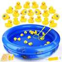 Duck Matching Game Toys for Kids - 18 Plastic Ducks with Numbers,34" x 7" Kiddie Pool | Storage Bag, 2 Nets - Fun Memory Games - Water Outdoor Game for Children,Preschoolers,Birthday Party Carnival