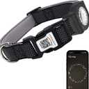 WhoseID Reflective Dog Collar with AirTag Holder,Adjustable Dog Collar with Neoprene Padded & Anti-Lost QR Code Buckle (Black, Medium)