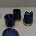 Navy Blue Gold Luxury Bathroom Accessories Set 4 Pieces,Vanity Countertop Ceramic Accessory Set for Bathroom Decor with Soap Dispenser,Toothbrush Holder, Tumbler,Soap Dish (Navy Blue)