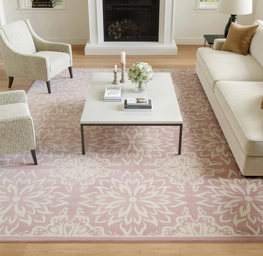 Nourison Jubilant Floral Ivory/Pink 6' x 9' Area-Rug, Easy-Cleaning, Non Shedding, Bed Room, Living Room, Dining Room, Kitchen (6x9)