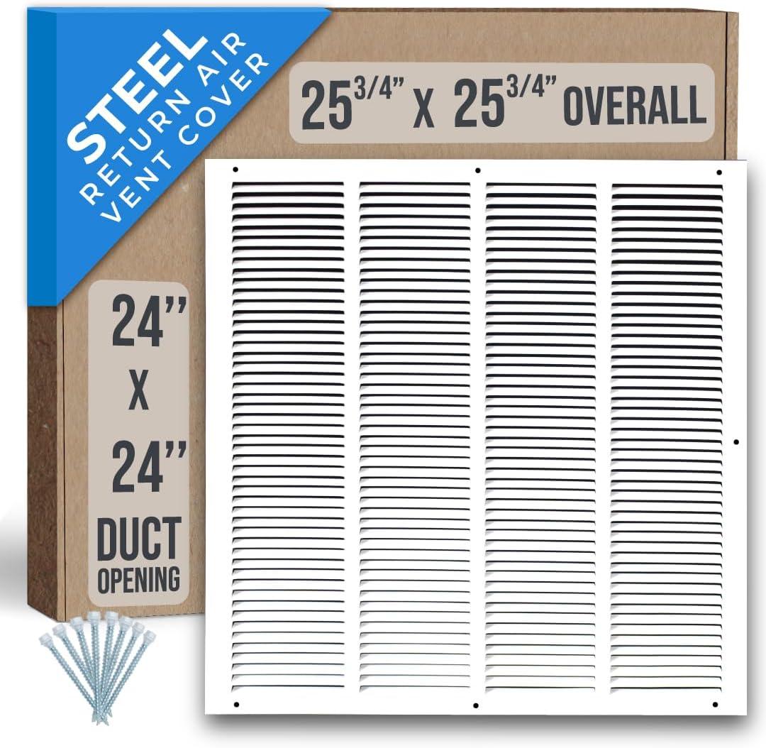 Handua 24"W x 24"H [Duct Opening Size] Steel Return Air Grille (HD Series) Vent Cover Grill for Sidewall and Ceiling, White | Outer Dimensions: 25.75"W X 25.75"H for 24x24 Duct Opening