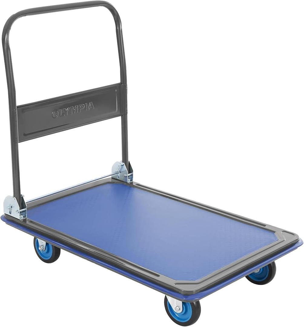 Olympia Tools Foldable Push Cart Dolly - 600 Lb. Capacity Heavy Duty Platform Truck with 360 Swivel Wheels - Blue