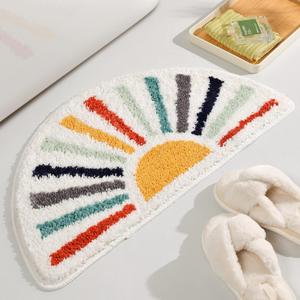 TRUEDAYS Colorful Boho Bath Mat Half Round Water Absorbent Non-Slip Bathroom Rugs, Machine Washable Soft Microfiber Sun Bath Rug for Bathroom, Shower, Room